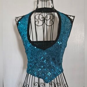 Sexy Blue Sequin Crop Top